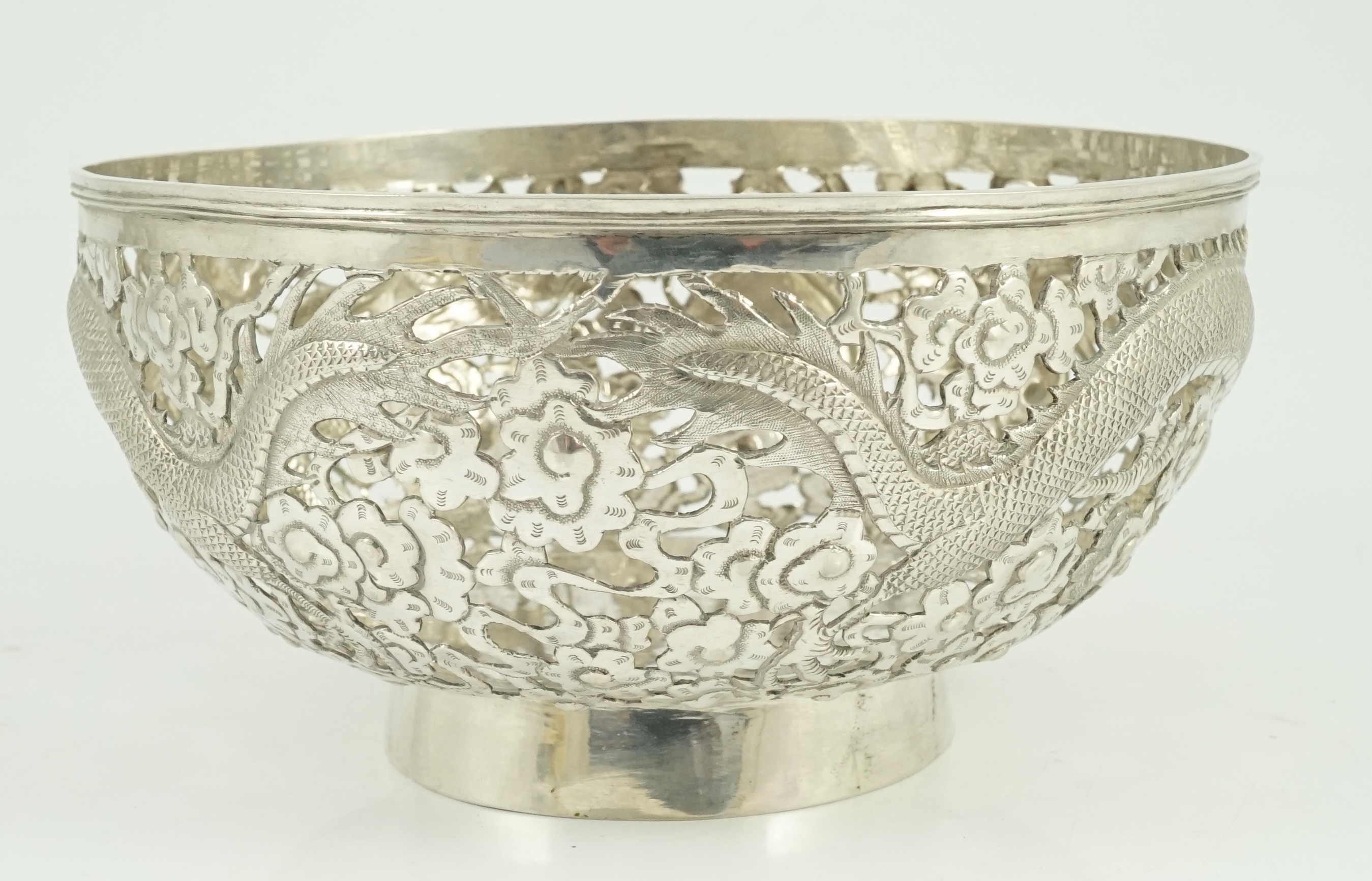 An early 20th century Chinese pierced silver circular bowl